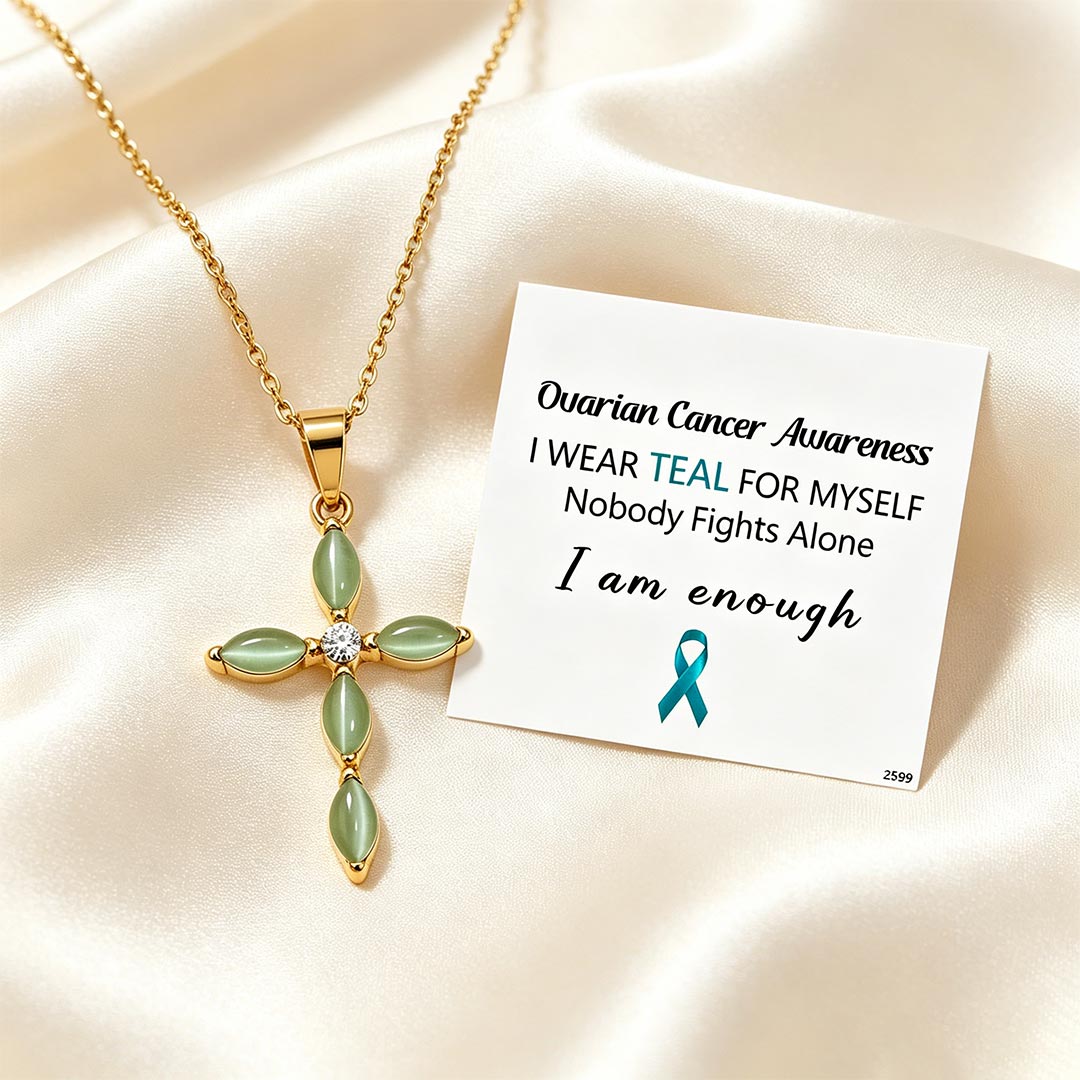 Ovarian Cancer Awareness-Green Jade Cross Necklace