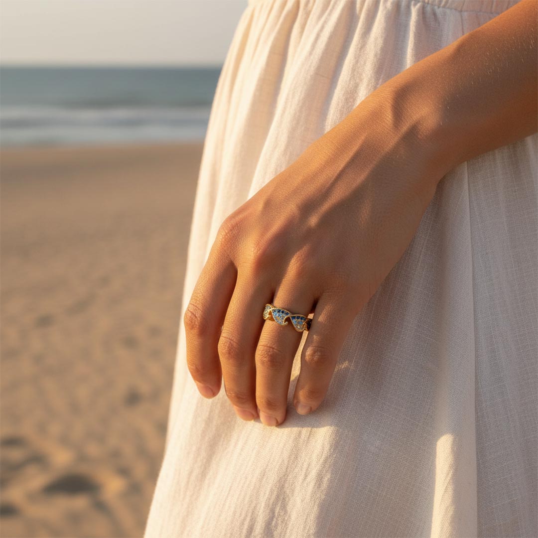 For Self-Blue Diamond Wave Open Ring