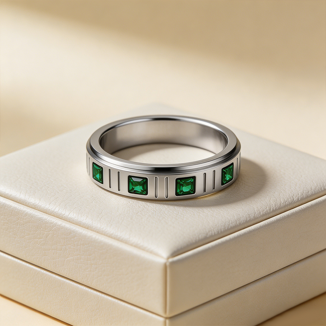 Anti-Anxiety-Green Gemstone Rotating Ring