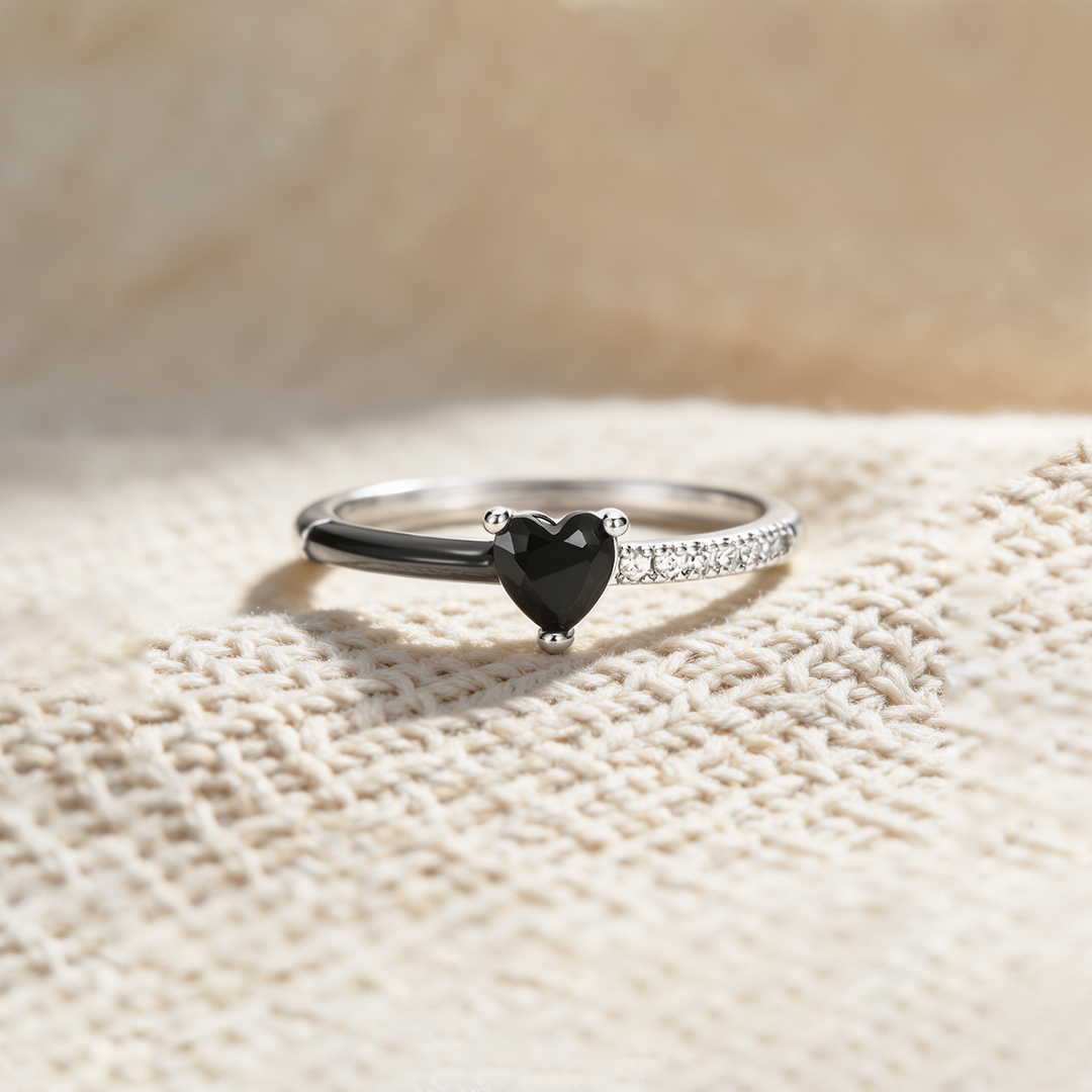 Melanoma & Skin Cancer Awareness-Black Ceramic Heart Ring