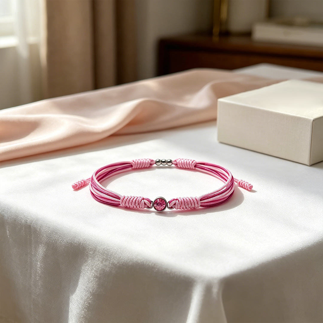 Breast Cancer Awareness-Pink Round Diamond Cord Bracelet