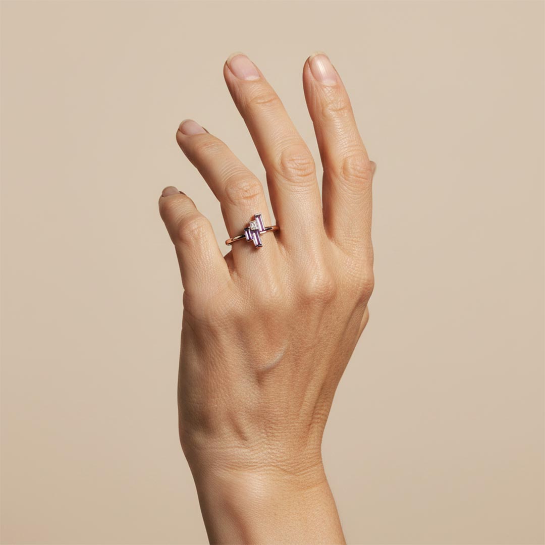 Alzheimer Awareness -Purple Step Diamond Ring