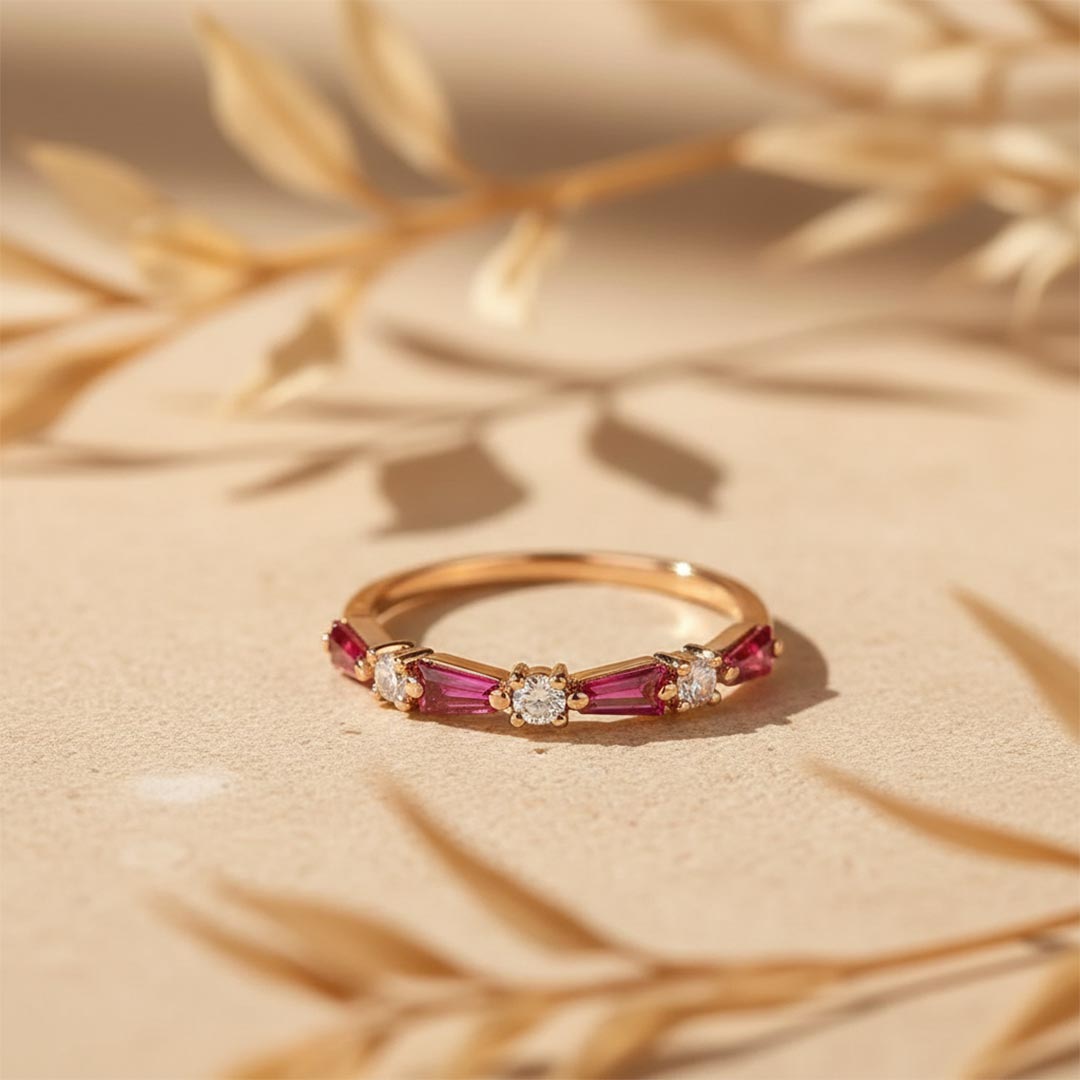 Breast Cancer Awareness -Pink Spaced Round Diamond Ring