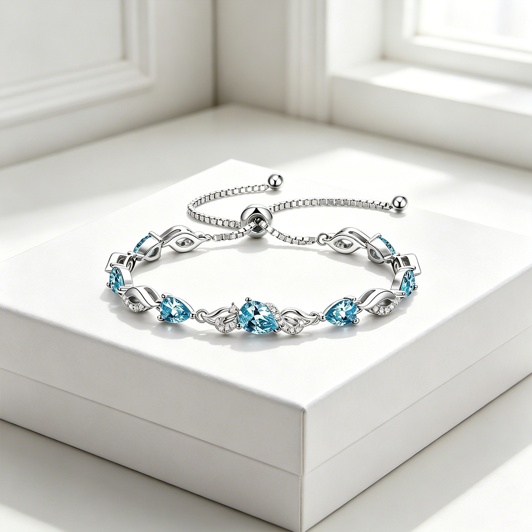 Colorectal Cancer Awareness-Blue Spaced Diamond Bracelet