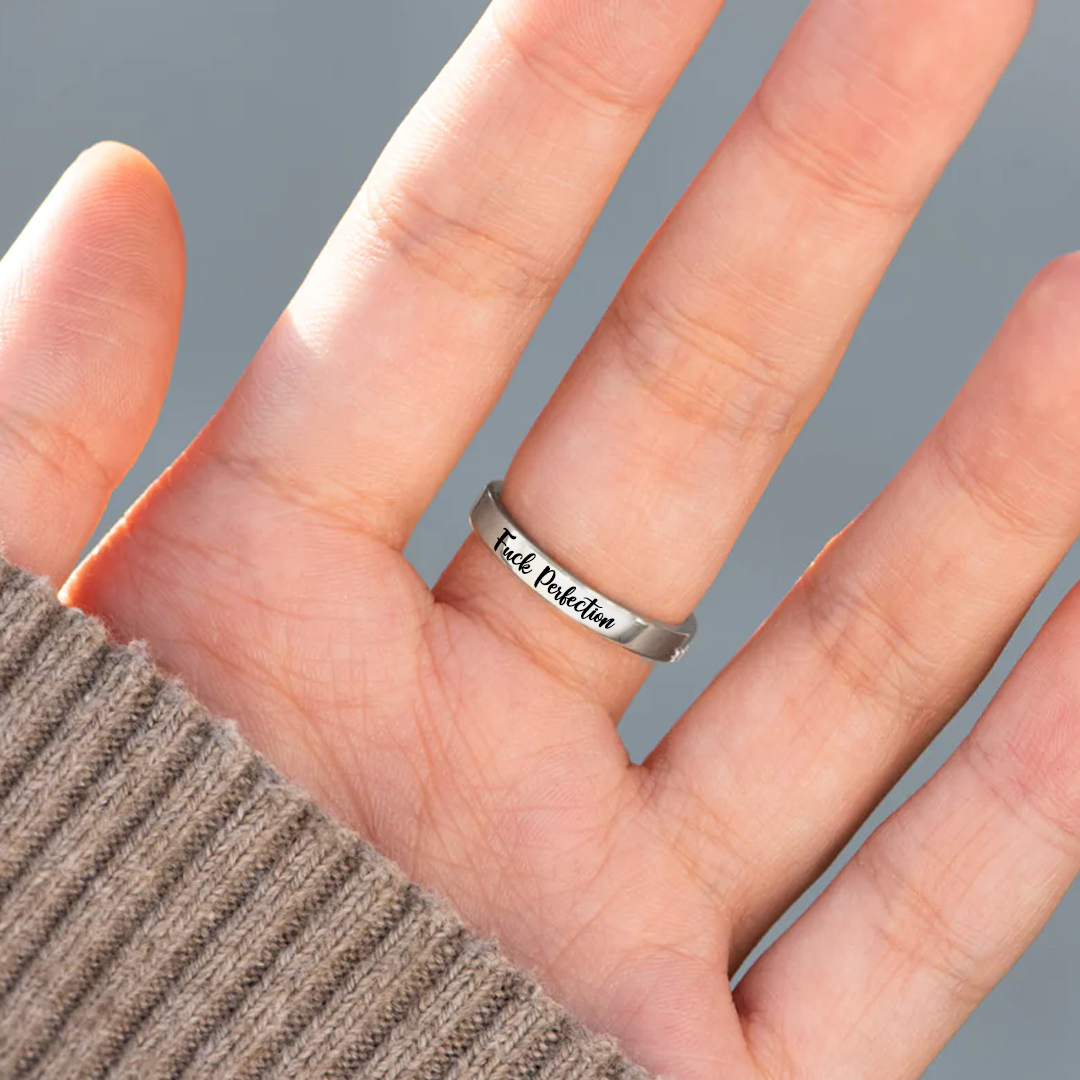 Fuck Perfection Engraved Pink Diamond Ring