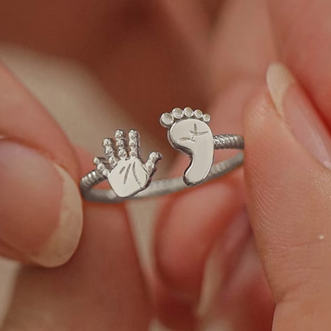 For Memorial - S925 Mama Of An Angel Palm And Sole Ring