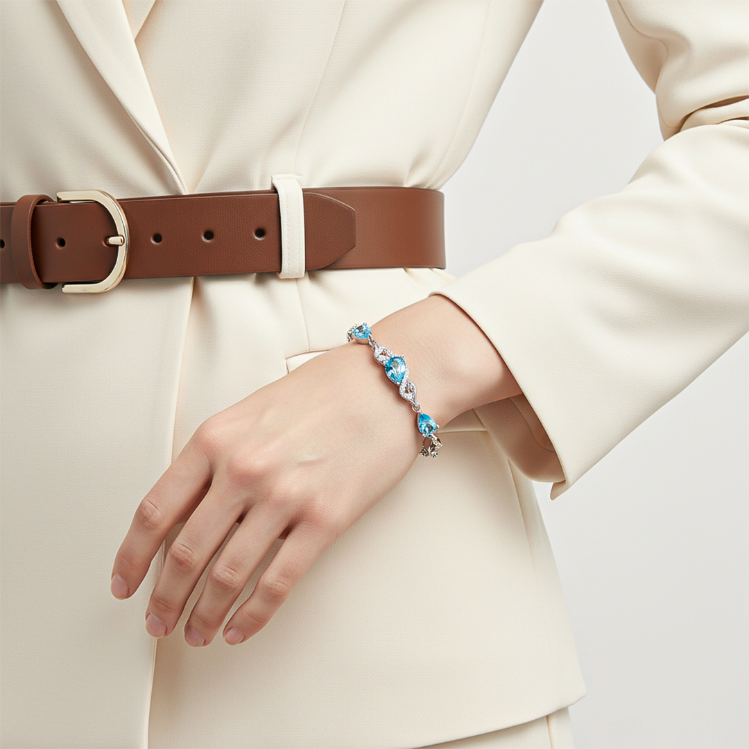 Colorectal Cancer Awareness-Blue Spaced Diamond Bracelet