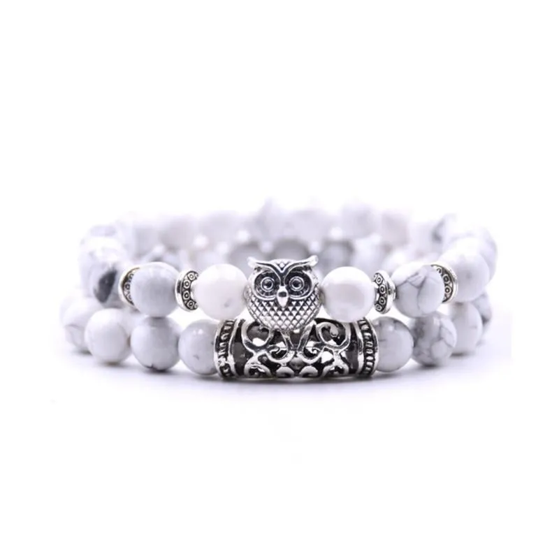 Lucky Owl Charm Natural Stone Bracelet
