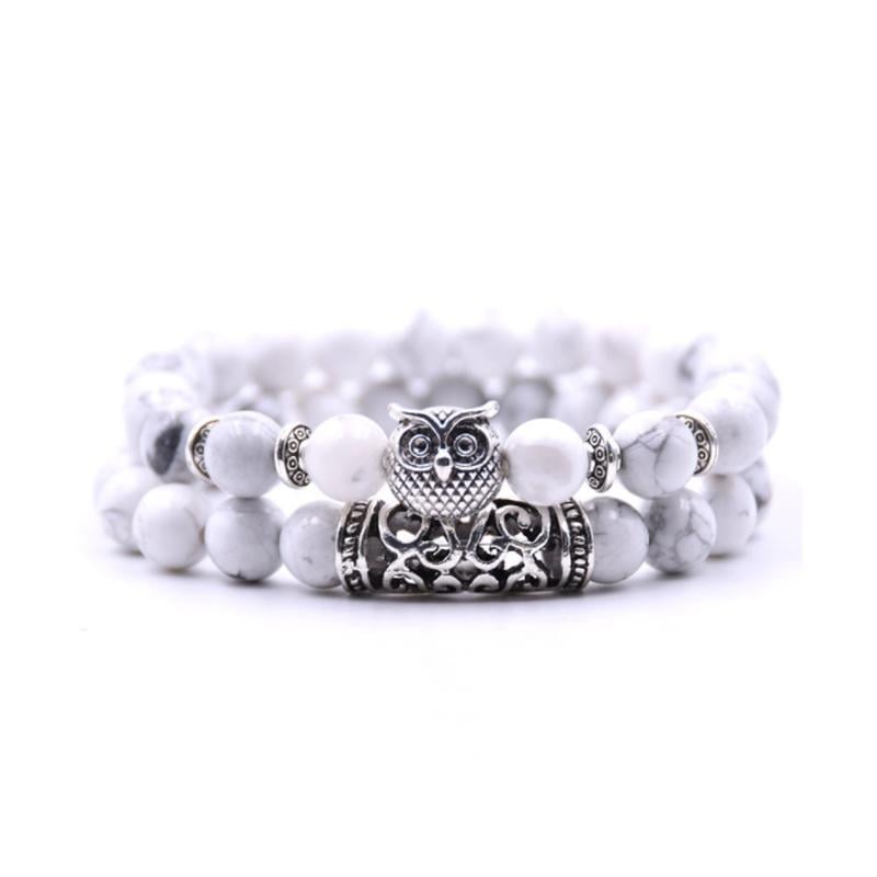 Crazymeow Owl Charm Natural Stone Bracelet