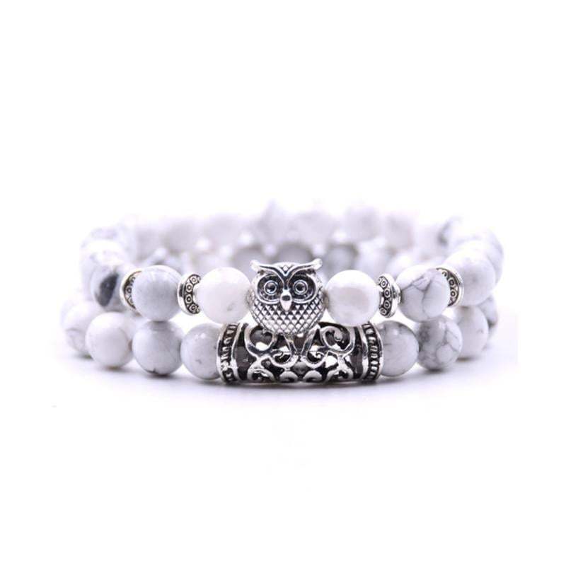 Crazymeow Owl Charm Natural Stone Bracelet