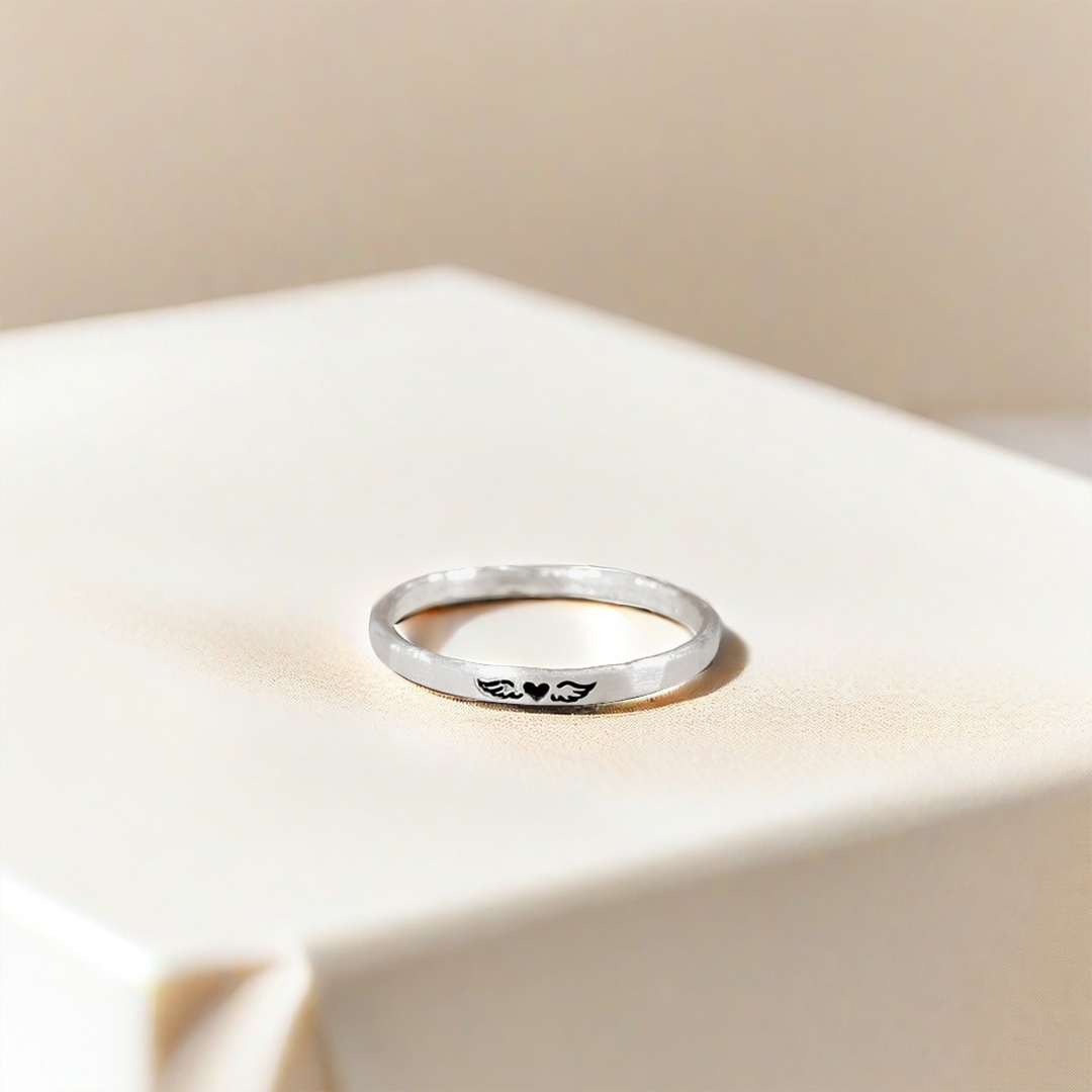 For Memorial - Until We Meet Again Tiny Heart With Wings Ring