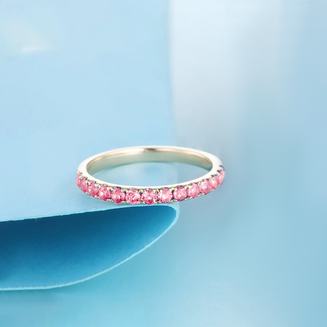 Breast Cancer Awareness Pink Half Eternity Ring