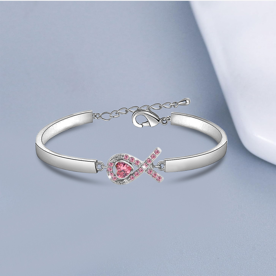 Breast Cancer Awareness Pink Heart Ribbon Bracelet