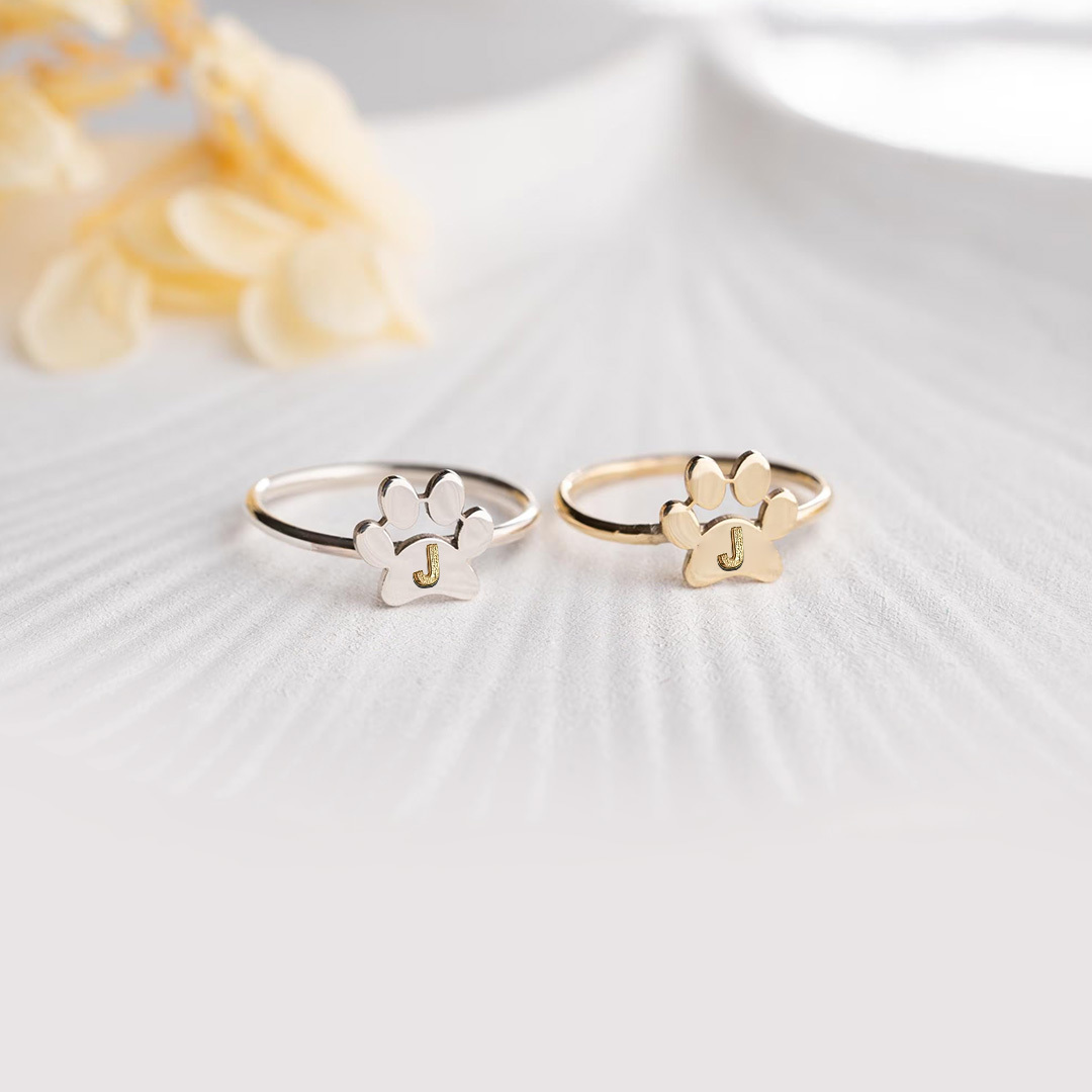 To My Furbaby in Heaven -Paw Print Ring Custom pet initials Ring