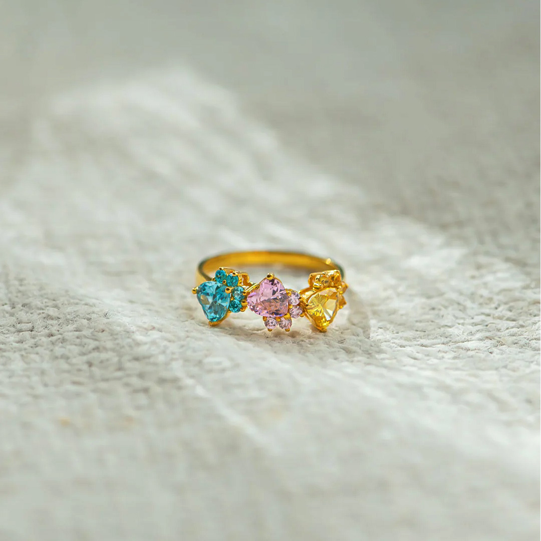 A girl and her dogs-The Dogmother Dog Paws 1-5 Birthstones Ring