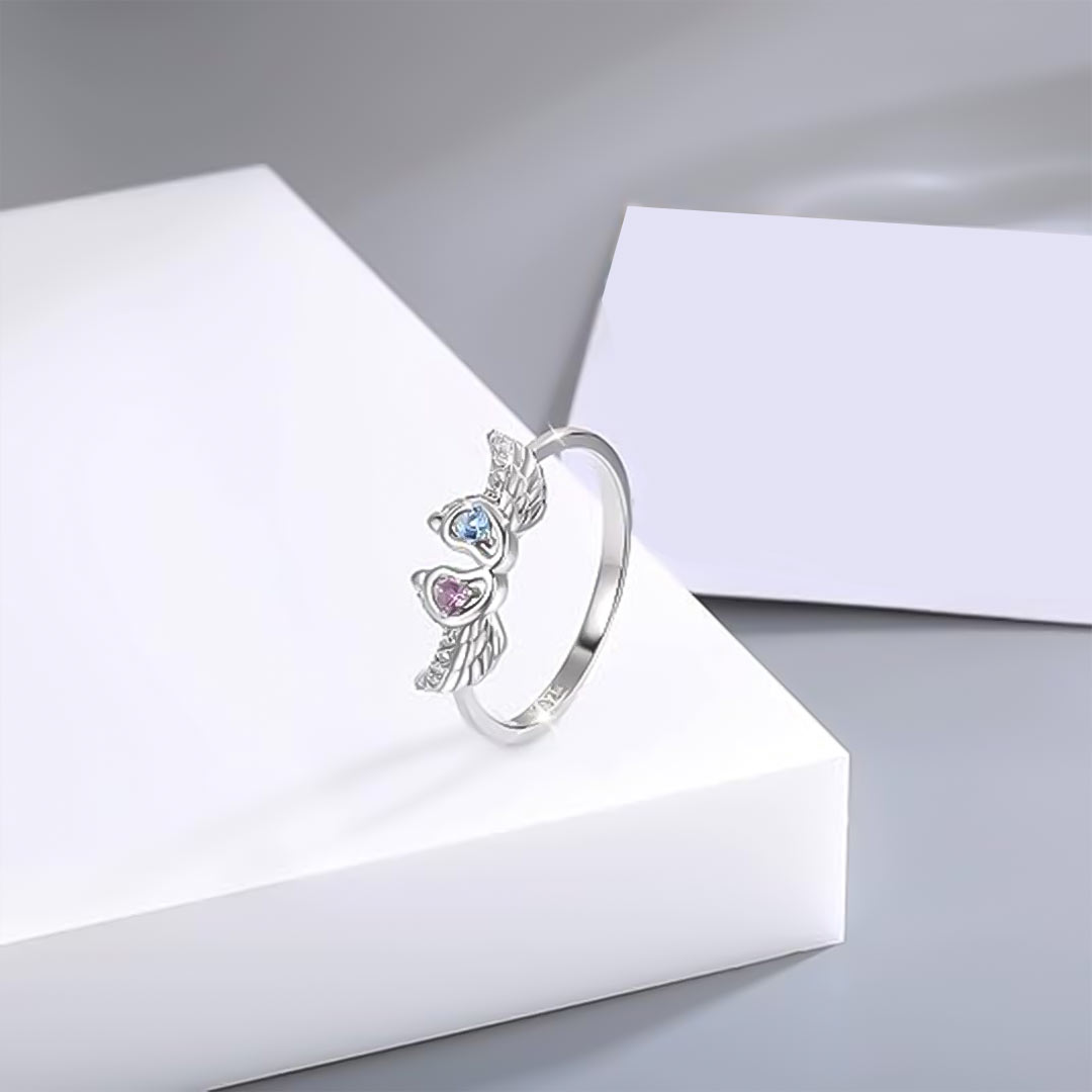 For Memorial - Mama Of An Angel Pink&Blue foot wing ring