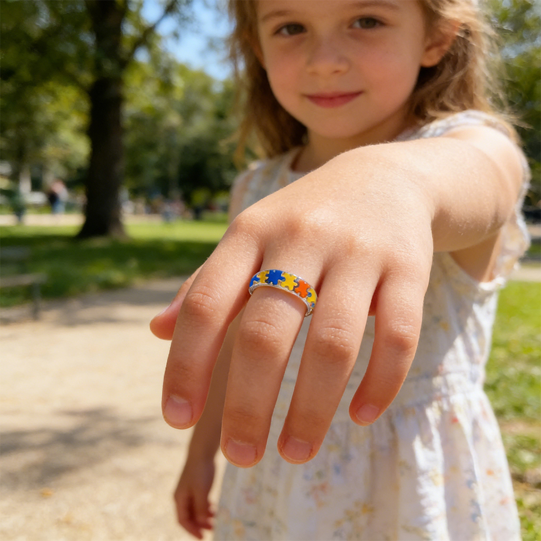 Autism Awareness-Transparent Resin Puzzle Ring