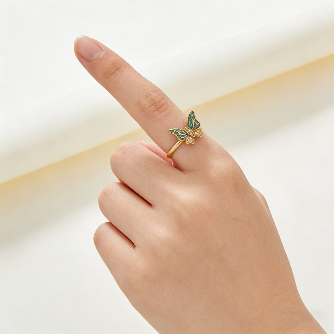 For Memory-Half Blue Butterfly Adjustable Ring