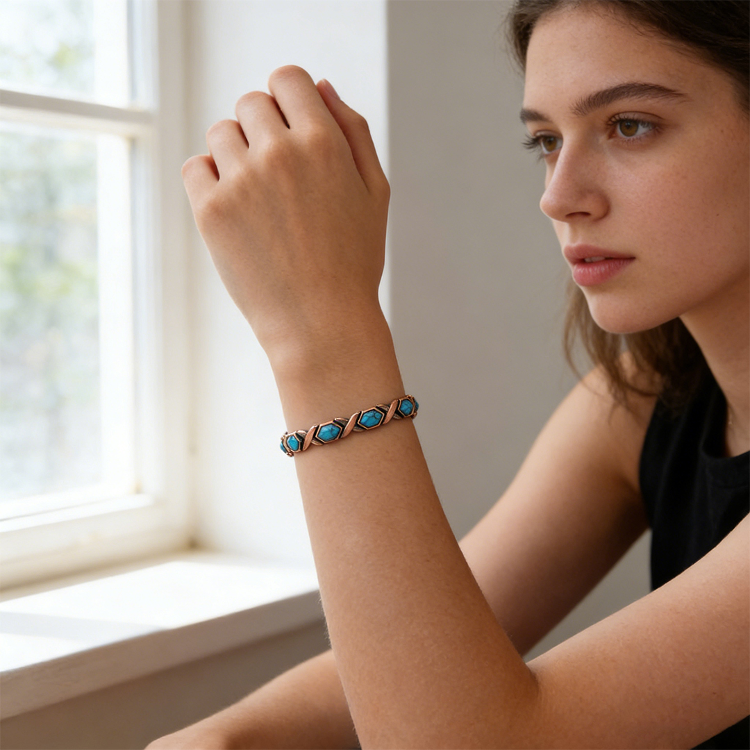 Colorectal Cancer Awareness-Blue Turquoise Copper Bracelet