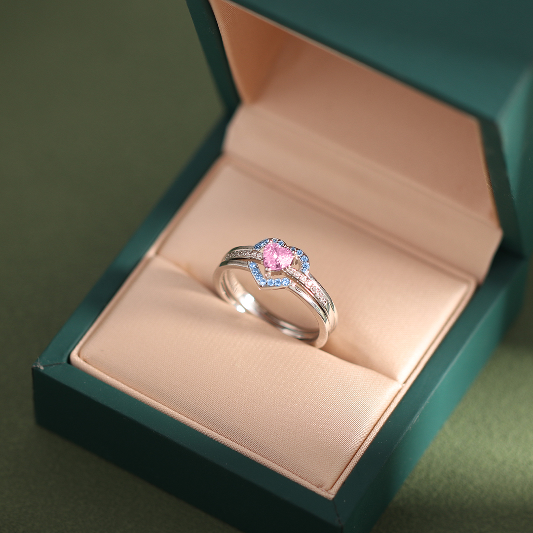 Mama of An Angel Pink & Blue Heart Stacked Ring