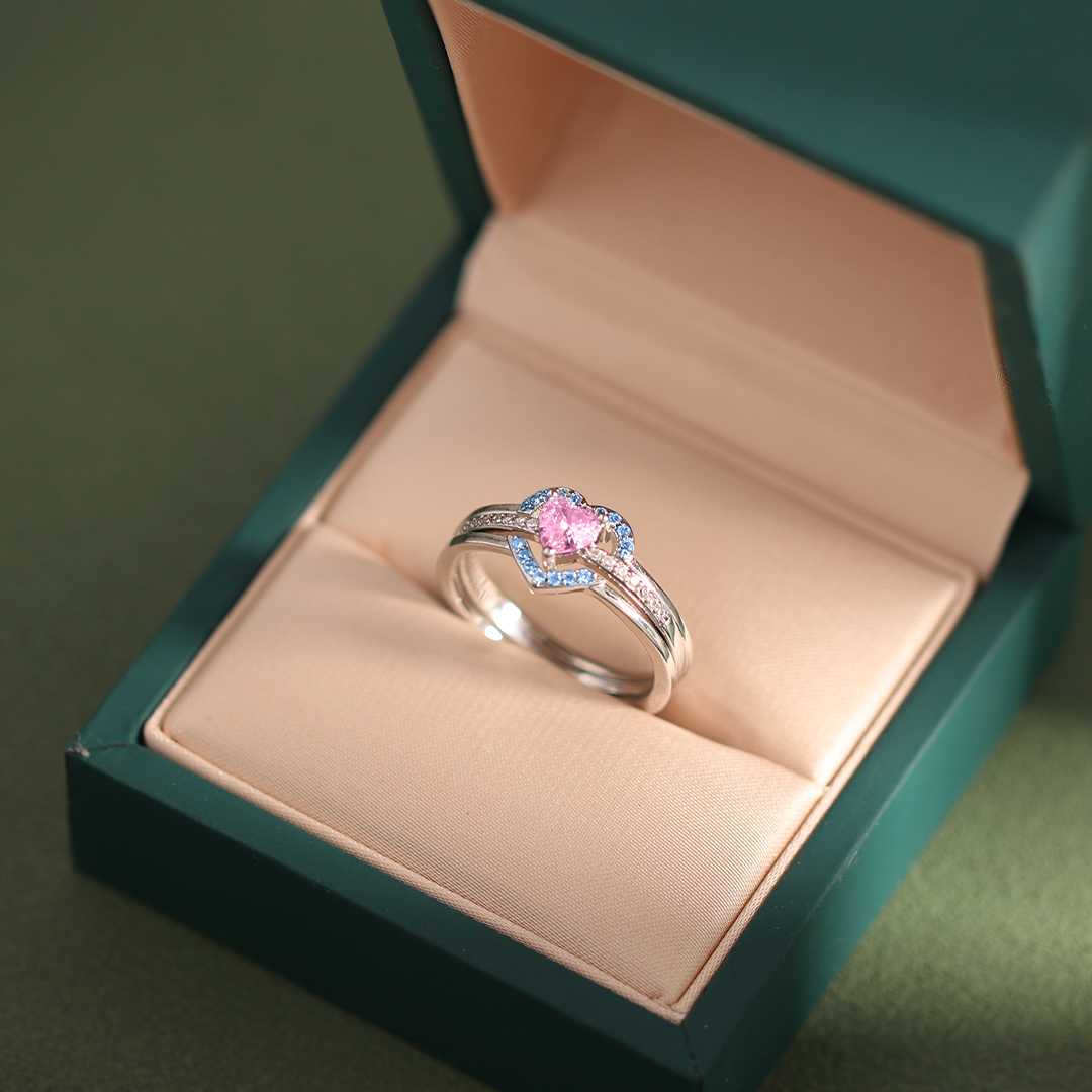 Mama of An Angel Pink & Blue Heart Stacked Ring