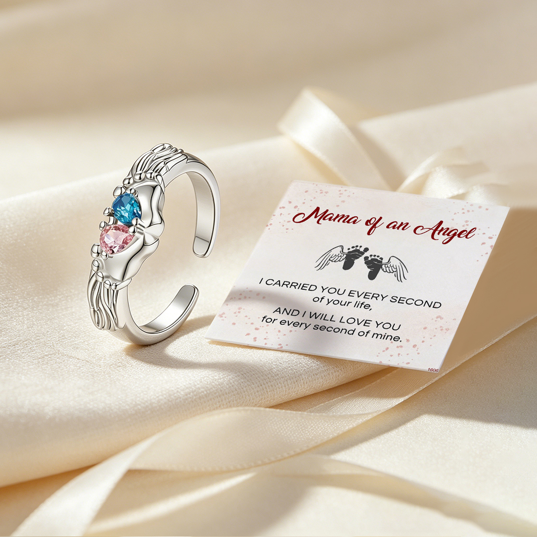 Mama of an Angel-Pink-Blue Paw Wing Open Ring