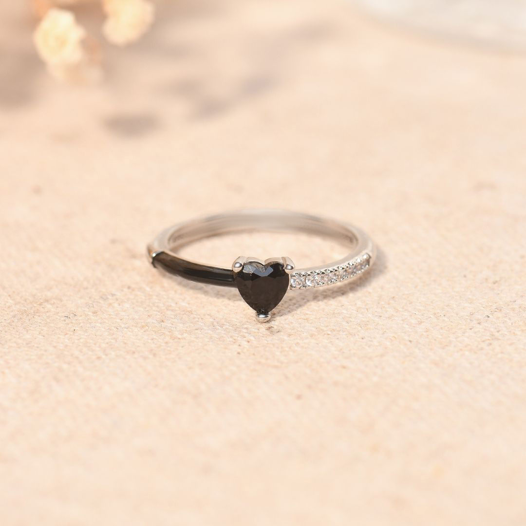 For Self - Me to me Black Ceramic Heart-shaped Ring