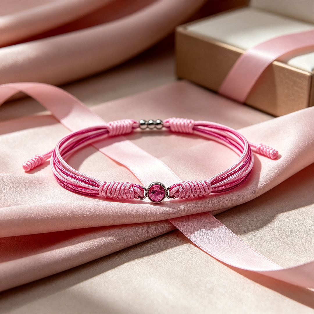 Breast Cancer Awareness-Pink Round Diamond Cord Bracelet