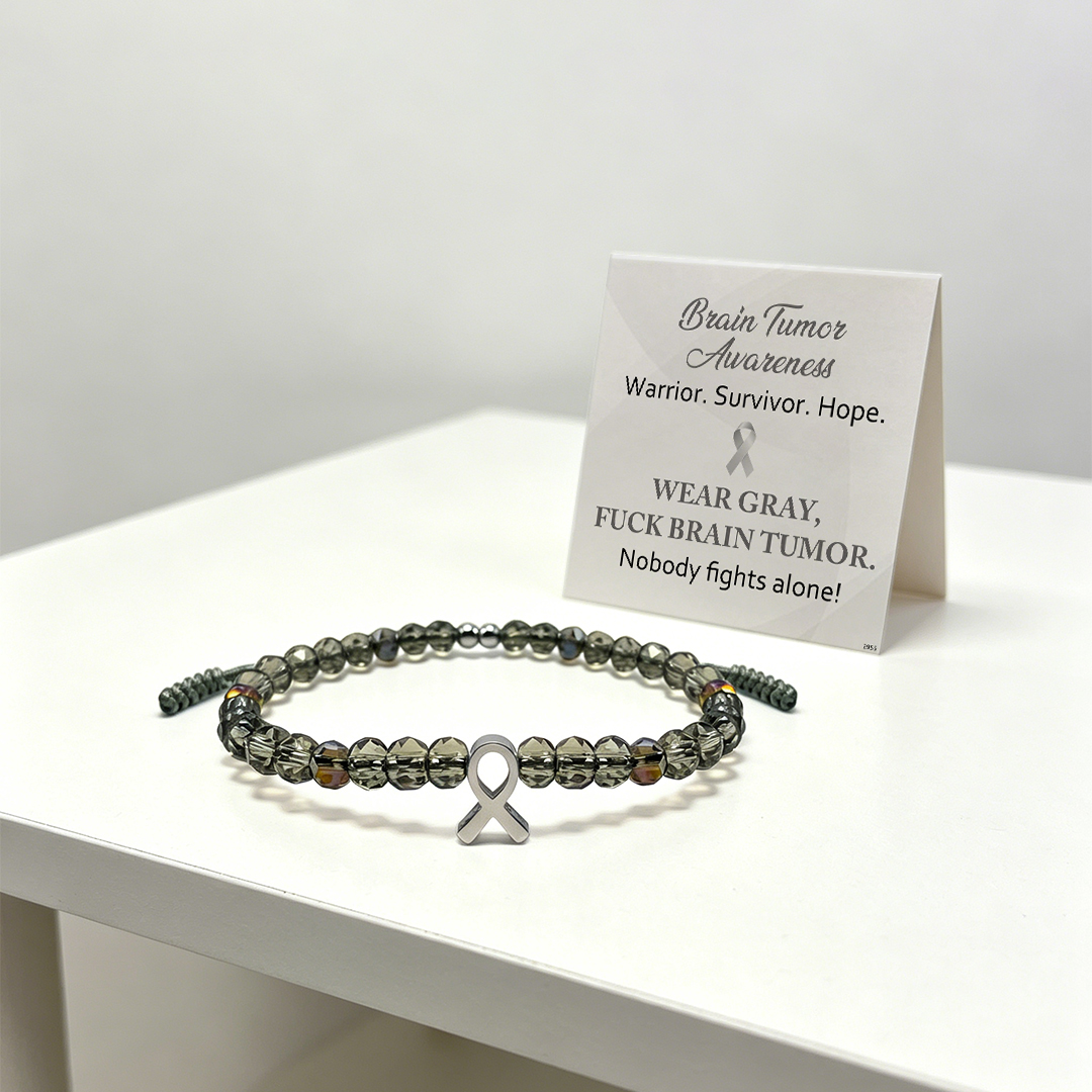 Brain Tumor Awareness-Ribbon Charm Gray Beaded Bracelet