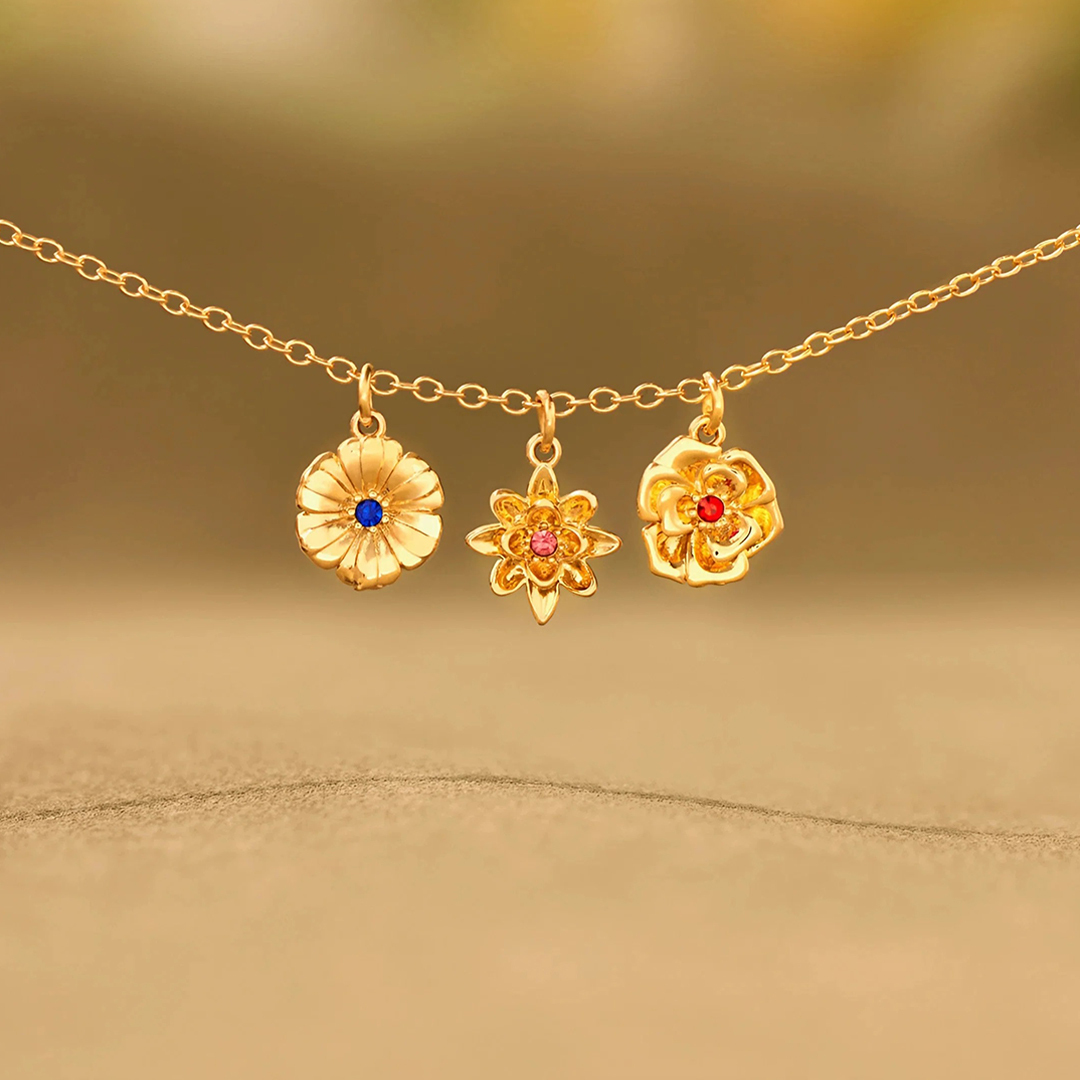 Grandma's/Mama's garden1-10 Three-Dimensional Birth Flowers Necklace