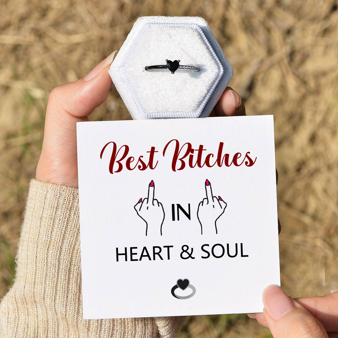 For Friends - Best bitches in heart & soul Half Diamond Ring