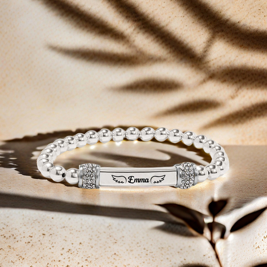 FOR MEMORIAL -I’m a Mother To a Daughter With Wings Custom Name Bead Stretch Bracelet