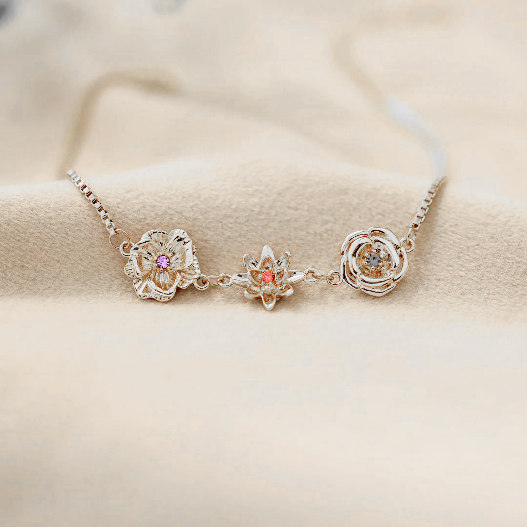 For Mother- 1-10 Three-Dimensional Custom Birth Flowers Bracelet
