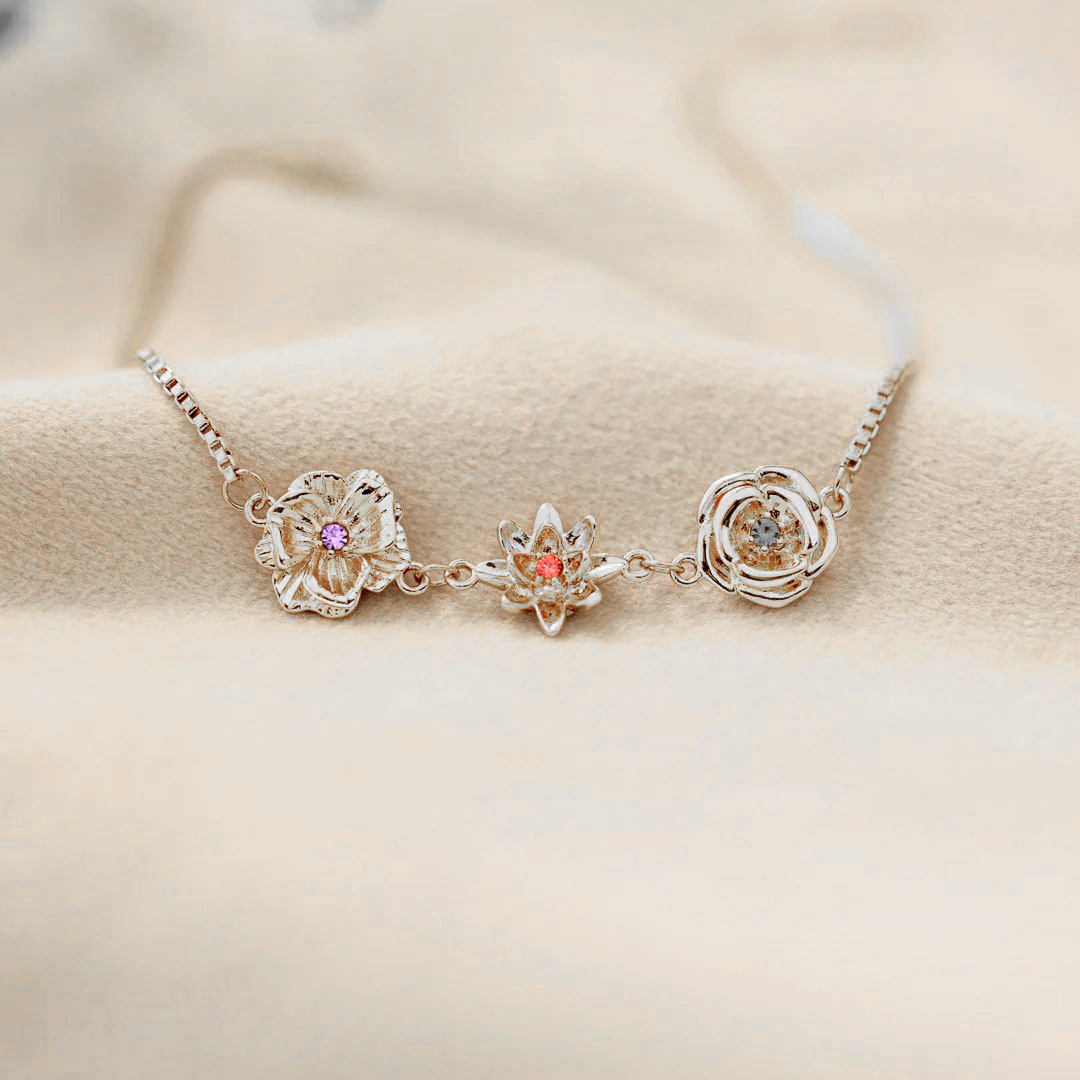 For Mother- 1-10 Three-Dimensional Custom Birth Flowers Bracelet