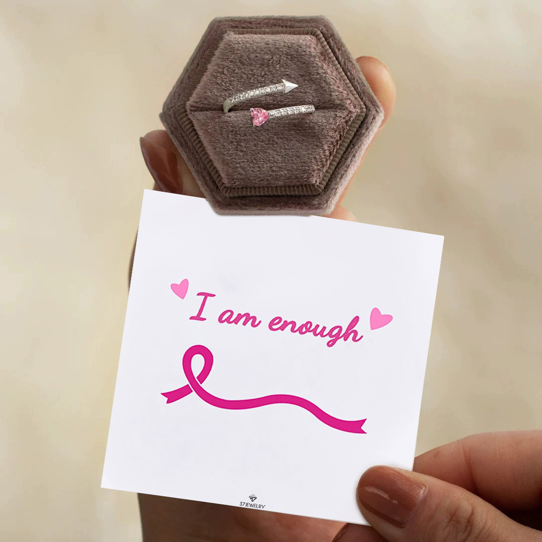 Breast Cancer Awareness-Pink Diamond Heart Open Ring