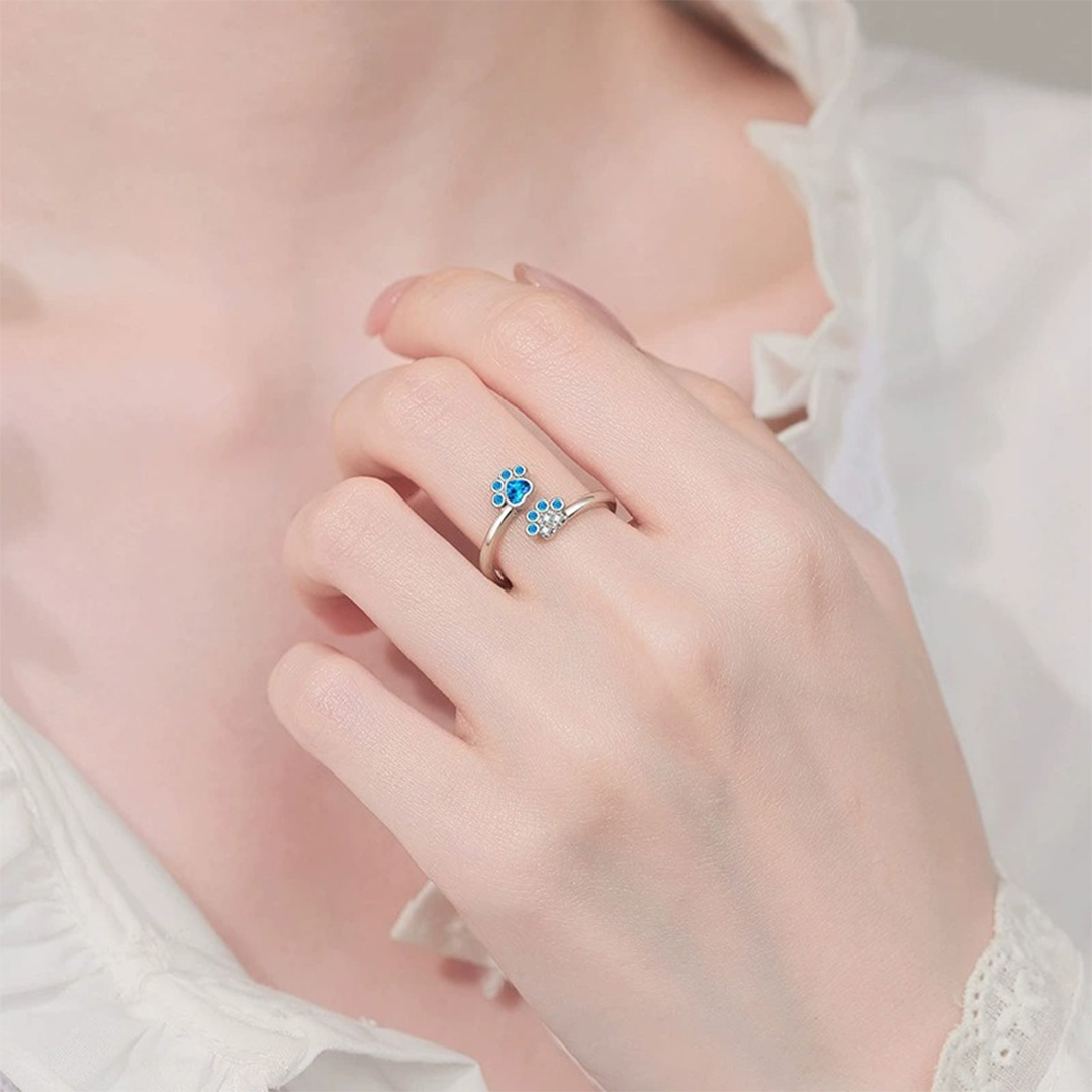 For Memorial-To My Furbaby in Heaven Blue Paw Print Ring