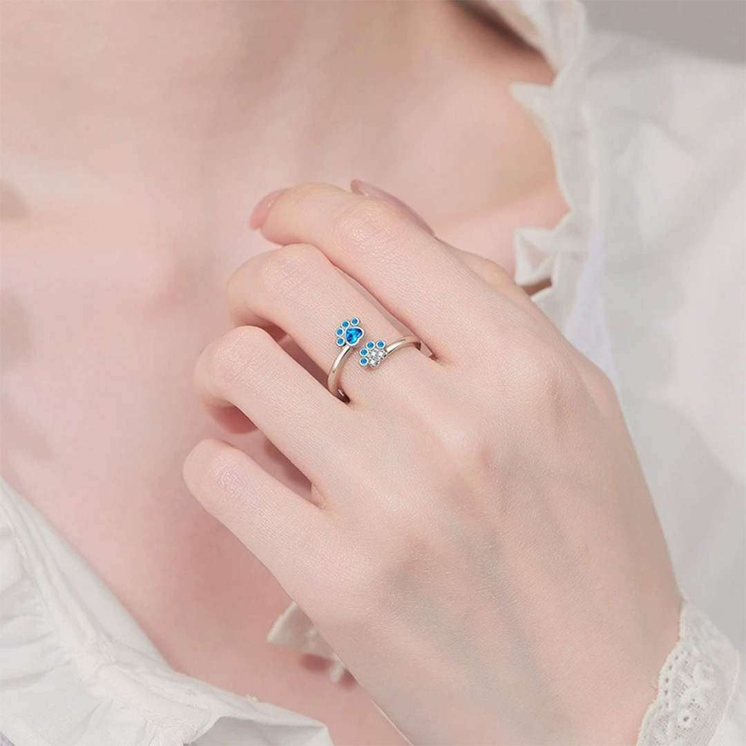 For Memorial-To My Furbaby in Heaven Blue Paw Print Ring
