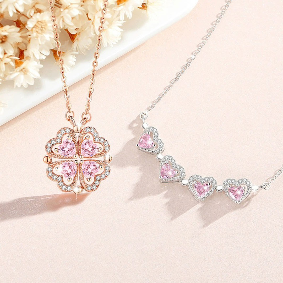 Breast Cancer Awareness-Pink Diamond Four-Leaf Clover Necklace