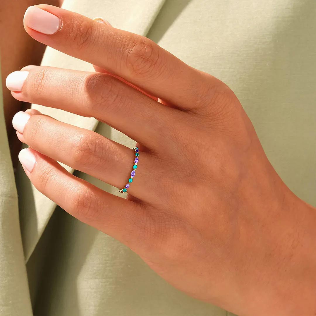 Suicide Prevention Awareness-Thin bluish purple diamond ring