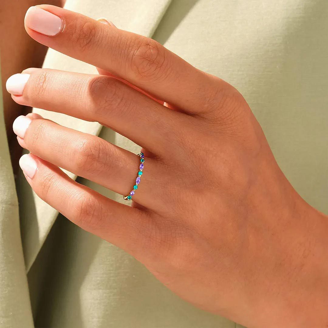 Suicide Prevention Awareness-Thin bluish purple diamond ring