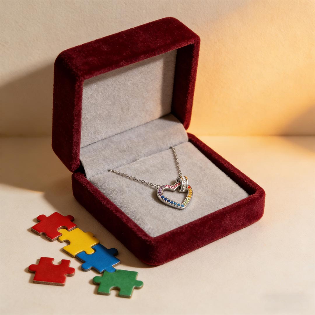 Autism Awareness-Colorful Heart-Link Circle Necklace