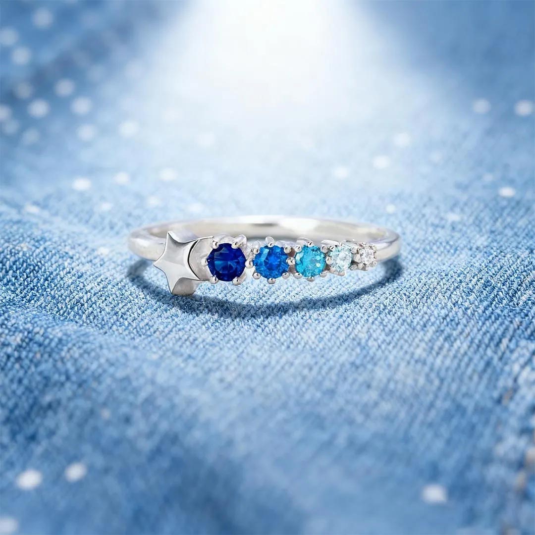 Colorectal Cancer Awareness-Gradient Blue Star Ring