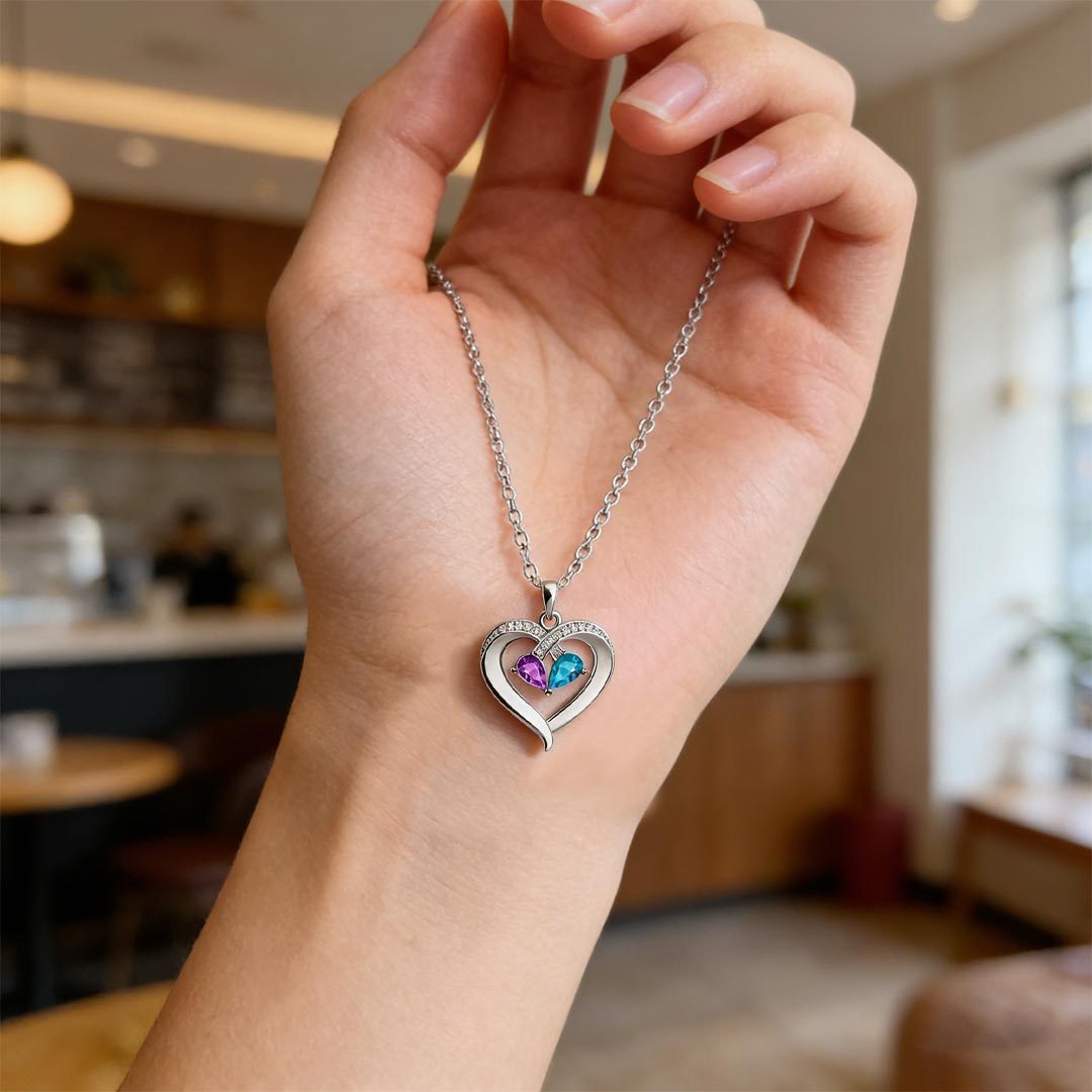 Suicide Prevention Awarness-Purple Blue Diamond Heart Necklace