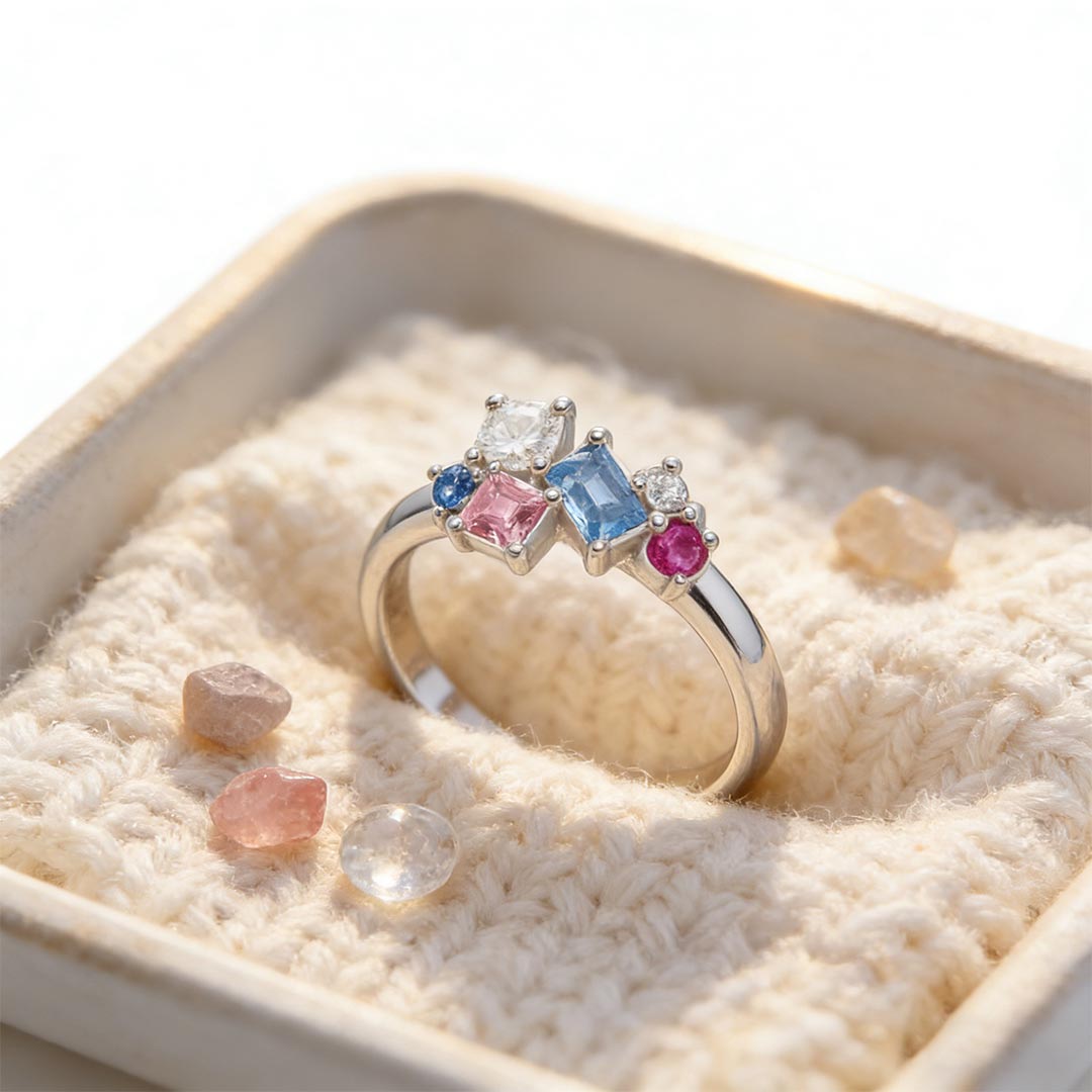 For Memory-Pink Blue Irregular Diamond Ring