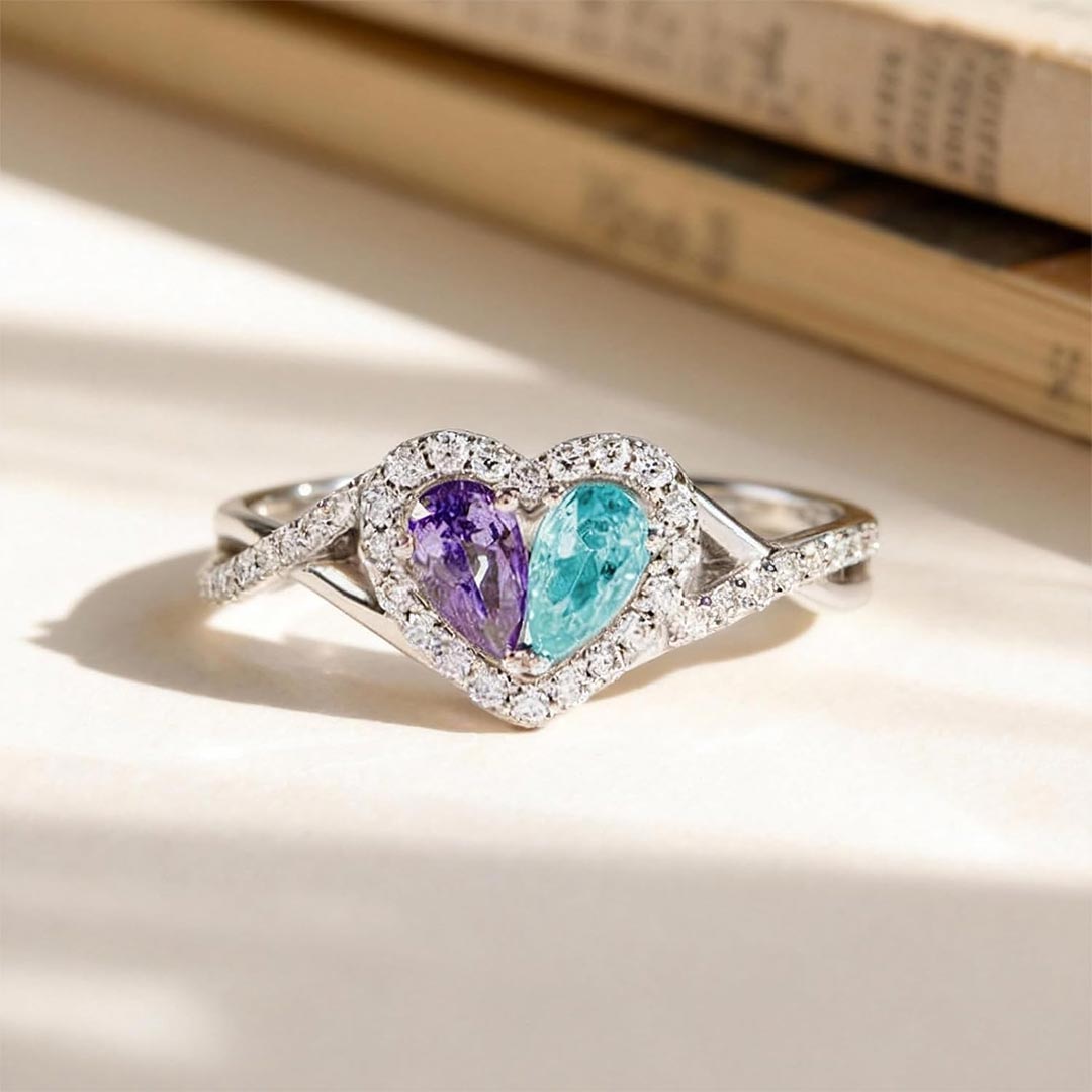 Suicide Prevention Awareness-Blue Purple Two Part Heart Ring