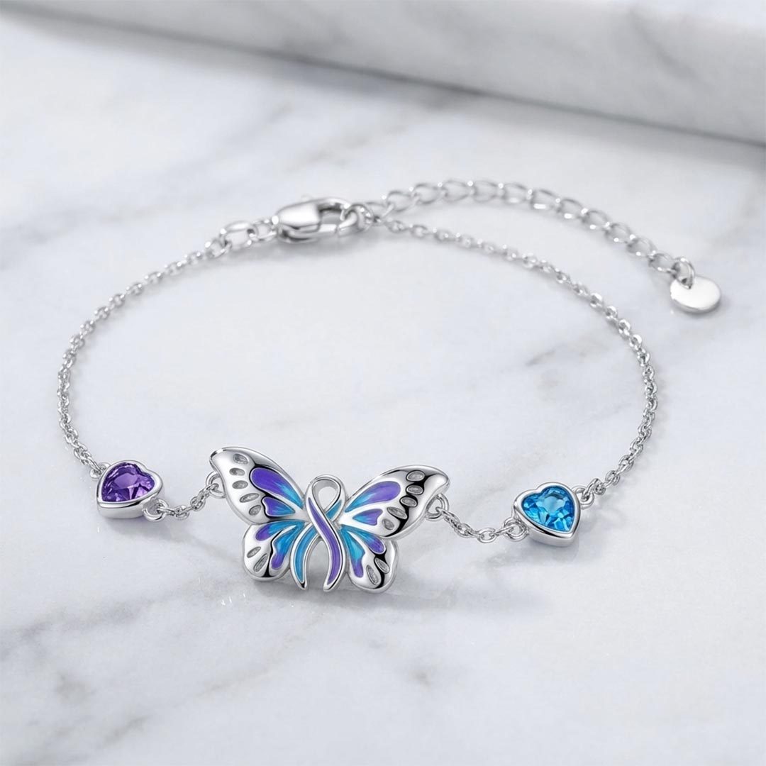 Suicide Prevention Awareness-Butterfly Purple Blue Ribbon Bracelet