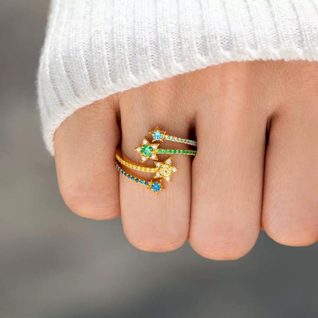 Autism Awareness-Open Four Star Pavé Ring