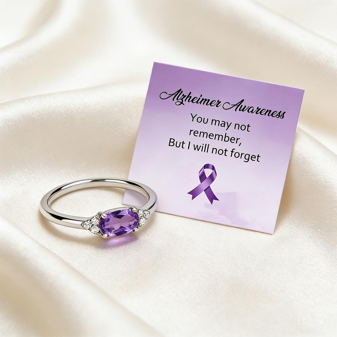 Alzheimer Dementia Awareness-Purple Oval Diamond Slim Ring