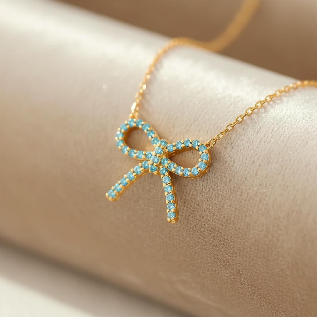 Ovarian Cancer Awareness-Blue Bowknot Necklace