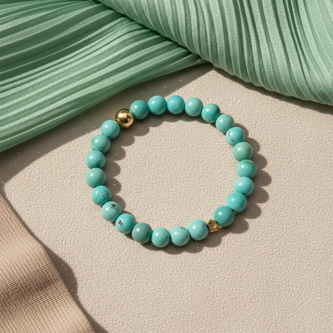 Ovarian Cancer Awareness-Turquoise Beaded Gold Ring